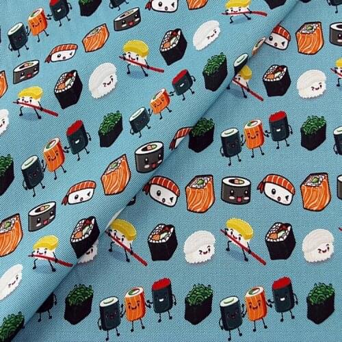 Cartoon Sushi Printed 100% Cotton Fabric for Boy Clothes Bedding Set Hometextile Cushion Cover Backpack DIY