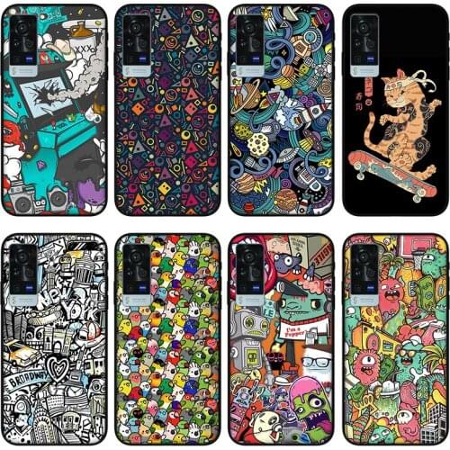 Cartoon doodle Phone case for vivo x60 pro plus x50 s7 s9 x30 x27 s9e, Protective silicone case for vivo iqoo 7 z3 neo 3 5