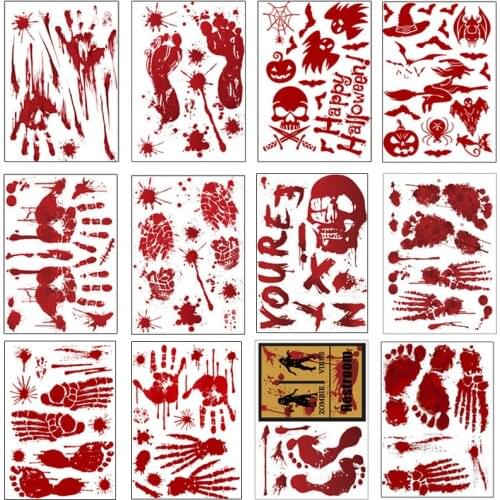 Horror Blood Handprint Footprint Fingerprint Halloween Sticker Wall Window Floor Decor Horror Blood Sticker Haunted House Decor