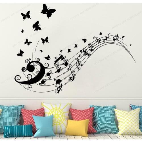 Music Notes wall sticker vinyl Butterfly Wall Decal Music Wall Decor Music Instrument Wall art mural HJ624