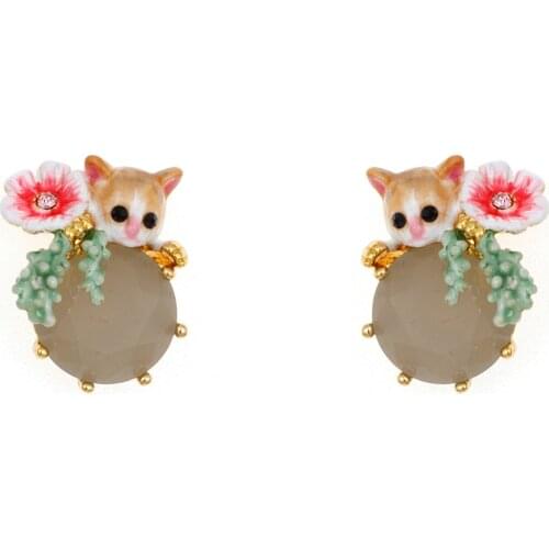 Jaeeyin 2020 Originality Unusual European Delicate Cute Cat Enamel Flower CZ Stud Earrings Statement Jewelry Girls Jewelry Gift