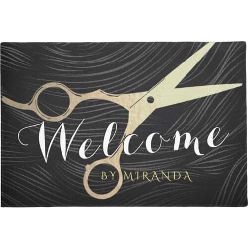 Hair Salon Hairstylist Black Gold Scissors Welcome Doormat Home Decoration Entry Non-slip Door Mat Rubber Washable Floor Home Ru