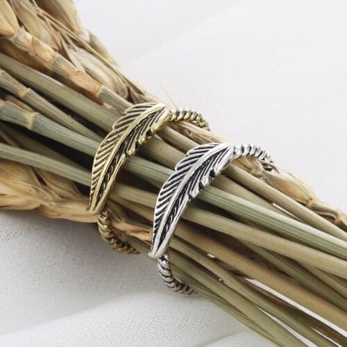QIMING Antique Gold Fashion Feather Ring Meditation Midi Feather Ring Fashion For Women Men Gift Midi Rings