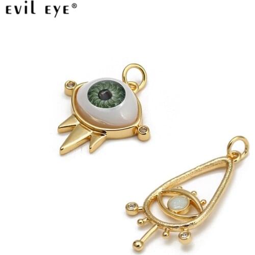 Evil Eye 1pc Turkish Evil Eye Pendant Copper Gold Color Pendant Charm for Necklace Bracelet Jewelry Making Accessories BE119