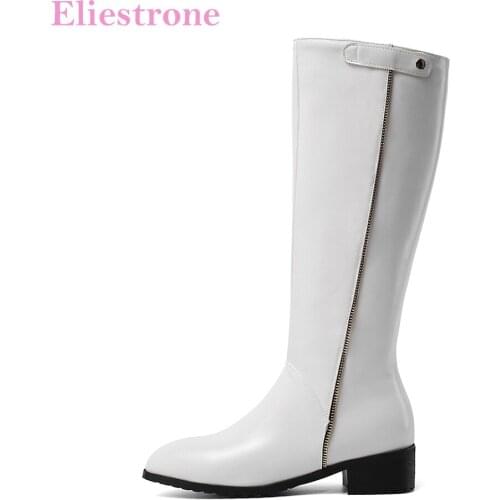 Winter New Fashion Black White Women Knee High Riding Boots Med Heels Lady Nude Shoes LS920 Plus Big Small Size 10 32 43