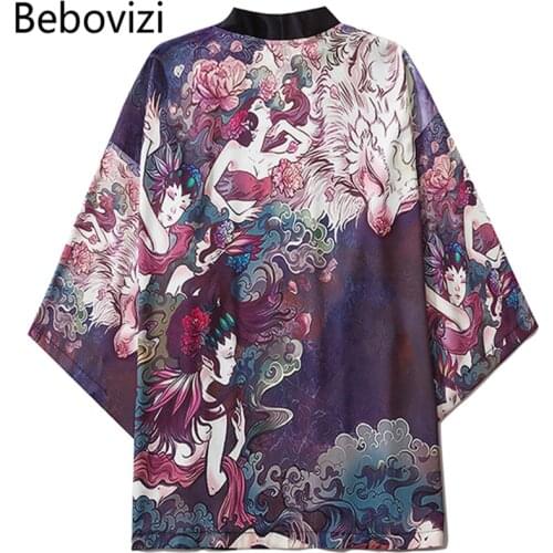 Bebovizi Women Casual Anime Print Shirt Clothes Traditional Kimonos Blusas Fashion Men Asian Japanese Beach Yukata 2020