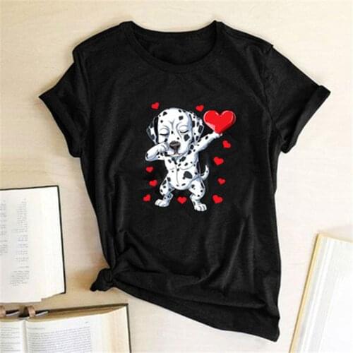 Women Top Women Men Heart Dog Print O-Neck Short Sleeve T-shirt Top Casual Loose Plus Size Female T-Shirt Streetwear Harajuku