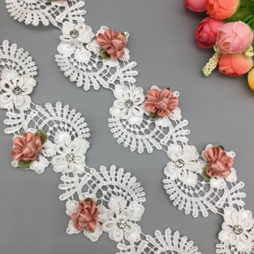 1 yard 3D Shell Shape Pearl Rhinestones Flowers Wedding Lace Trim Tassel Trimmings Fabric Ribbon Dress Clothes Hat Applique DIY