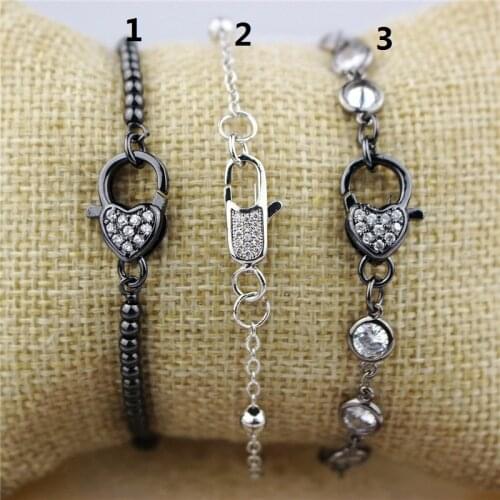 10pcs/lot Clear cz lobster clasp charm bracelet,fashion cz chain with cz clasp bracelet,handmade diy jewelry wholesale