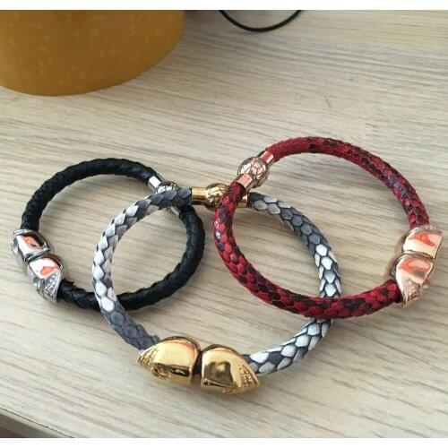 10pcs Trendy Fashion Python Snakeskin Skull Charm Bracelet & Bangle Stainless Steel Bracelet Fine Jewelry