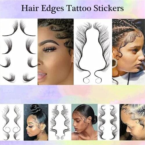 15 Styles Black Hair Edges Tattoo Sticker Baby Hair Temporary Sticker DIY Natural Hairstyle Longlasting Hair Accessories Makeup