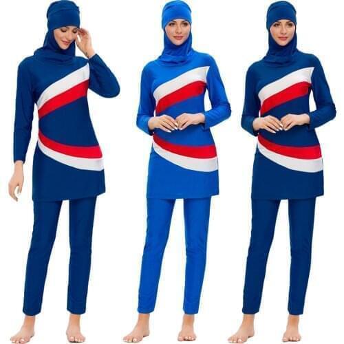 2021 New Burkini Modest Bikini Muslim Women Hijab Swimwear Full Cover Swimsuit Islamic Swimming Costumes Arabic Beachwear Swim
