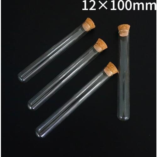 12x100mm 50pcs Glass Test Tube With Cork Stoppers Round Bottom For school LAB Experiment