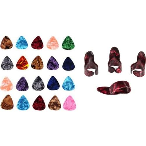 54 Pcs Guitar Picks: 50 Pcs 0.46Mm Colorful Guitar Celluloid Picks Plectrums for Bass & 4 Pcs Red Guitar Right Finger Pick Finge