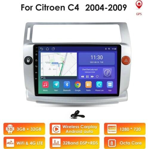 4CORE 2Din Android 10 Car Radio for Citroen C4 2008 C-Triomphe C-Quatre 2004-2009 GPS Navi 4G WIFI USB Multimidia Video Player