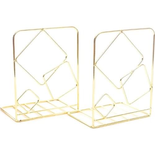 B2EF 2pcs Square Metal Desktop Bookends Book Ends Support Stand Holder Shelf Bookrack