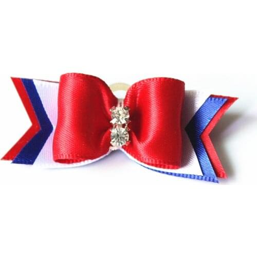 100PC/Lot Independence Day Dog Hair Bows Red/White/Blue Bling Dog Grooming Bows 4th of July Pet Accessories