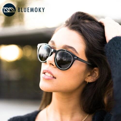 BLUEMOKY Polarized Round Sunglasses Lightweight Classic Double Bridge Designer Style Brand Designer Driving Sun Glasses Women