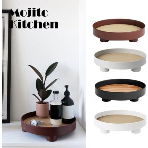 Tea Food Dishes Drink Platter Jewelry Sundries Tray Desktop Storage Round Serving Kitchen Tableware Home Decor