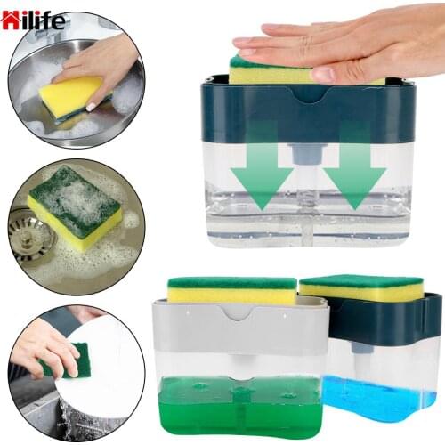 Cleaning Liquid Dispenser Container Soap Pump With Sponge Holder Soap Organizer Kitchen Tool Manual Press 385ml