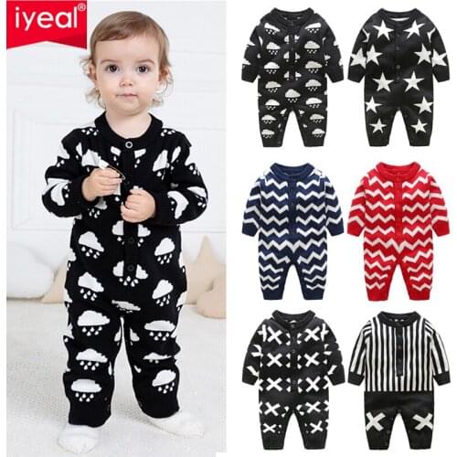 IYEAL Newborn Baby Boys Girl Rompers Cotton Knitted Geometric Pattern Kids Infant Overalls Children Jumpsuit Toddler Clothes
