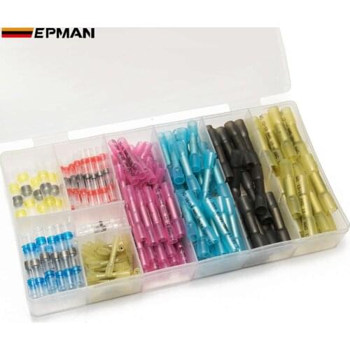 EPMAN 200Pcs Solder Seal Butt Connectors & Heat Shrink Wire Terminals Electrical Crimp EPH204GP200