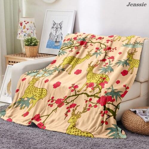Cartoon Animal Flannel Blanket Elk Dinosaur Giraffe Character Pattern Sherpa Bedspread Sofa TV Plush Throw Blanket Quilt Cover
