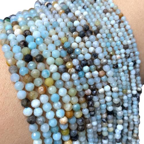 Fine 100% Natural Stone Mix Amazonite Faceted Gemstone Round Spacer Beads For Jewelry Making DIY Bracelet Necklace 2/3/4MM