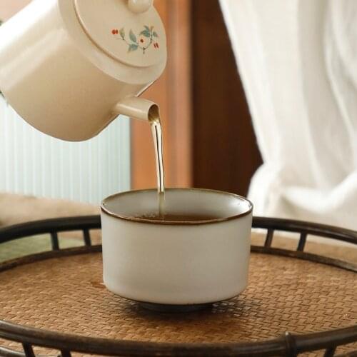 Chinese Retro Handmade Tea Cup Ceramics Tea Set Shop Household Tea Bowl Personal Master Cup Ru Porcelain Stoneware Small Tea Cup