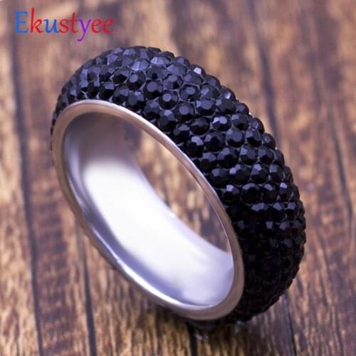 Clear Black Crystal Finger Rings for Women Men Classic Wedding Rhinestone Stainless Steel Ring Jewelry