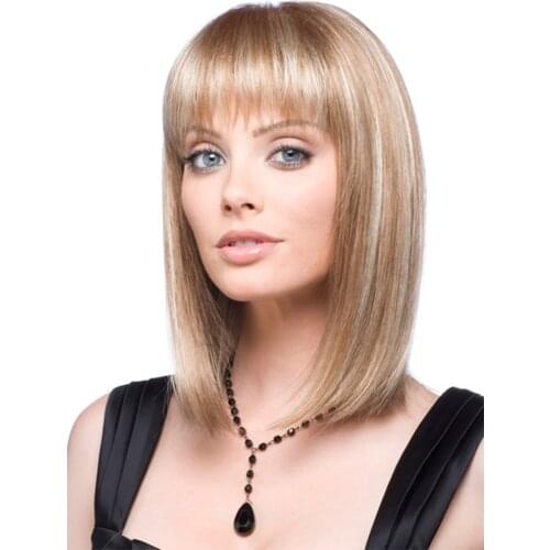 Brown and Blonde Straight Wig With Bangs Synthetic Hair Wigs Bang With Wig For Black Woman Brown Heat Resistant Wigs Short