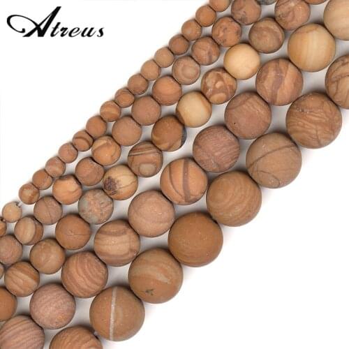 Brown Natural Stone Round Beads Yellow Wood Grain Fashion Atreus New 4-12mm Matte For Jewelry Making Suitable For Men Or Women
