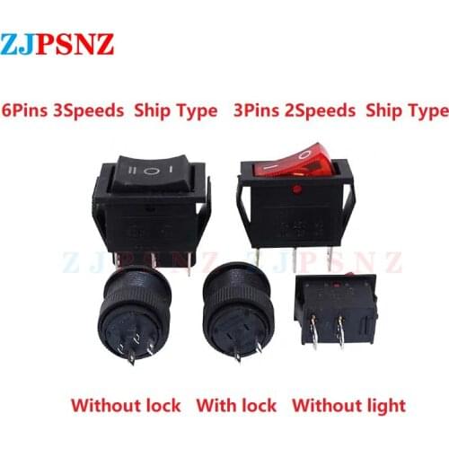 Boat Rocker Switch Mini Push Button Switch ON-OFF ON-OFF-ON 6/3 Pins 3/2 Speeds With Lock Snap-in Black Green Red High Quality