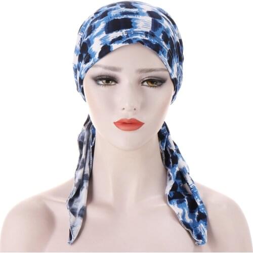 2021 New High Quality Fashion Elegant Breathable Printed Hat Muslim Baotou Cap Milk Silk India Cap Soft Women Turban
