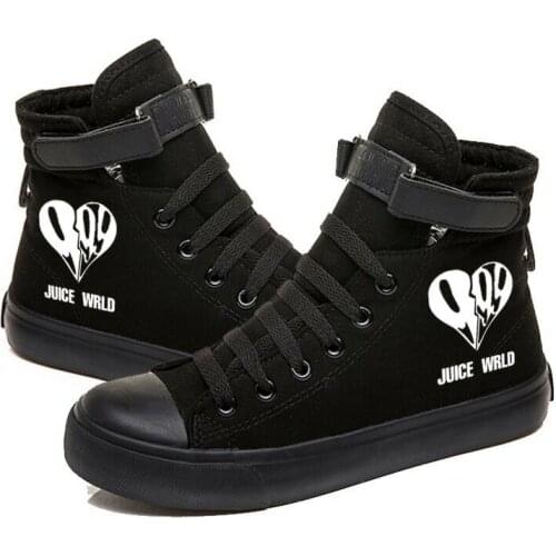2020 spring new Korean version of Juice Wrld printed black high-top shoes breathable casual couple canvas shoes