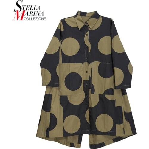 * New Autumn New Long Sleeve Large Dots Printed Yellow Green Shirt Dress Style Plus Size Straight Girls Unique Robe Femme J98102
