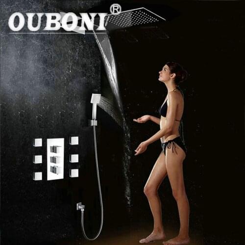 OUBONI Luxury Rain Waterfall Shower With Two Function Shower Mixer Bathroom Concealed Shower Sets Bath Bathroom Shower Hand