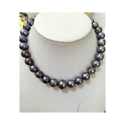 HUGE 13-15MM SOUTH SEA GENUINE BLACK PEARL NECKLACE>Selling jewerly free shipping