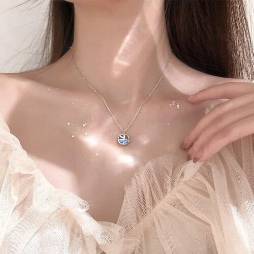 ModaOne New Blue Fishtail Mermaid Crystal Silver Color Clavicle Chain Necklace For Women Ladies Luxury Aesthetic Dainty Jewelry