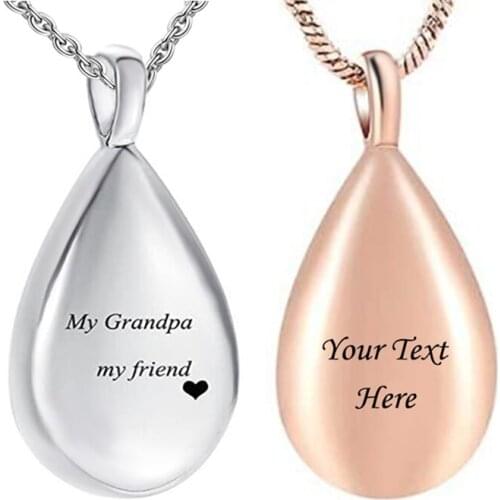 Personalize Carved Teardrop Urn Necklace for Ashes Keepsake Grandma/Grandpa Memorial Jewelry Stainless Steel Necklace pendant