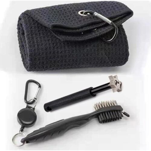 Golf Towel Microfiber Waffle Pattern with Club Groove SHARPENER Cleaner Brush Golf Accessories Tool Kit