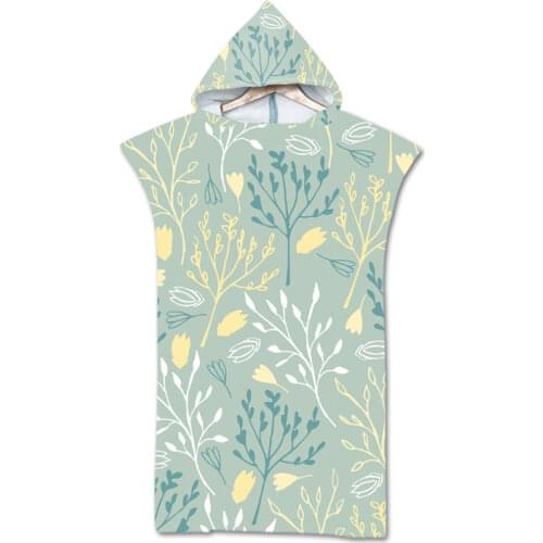 New leaves geometry Towel Adult Microfiber Dressing Robe Hooded Bath Towel Swimming Surfing Beachwear