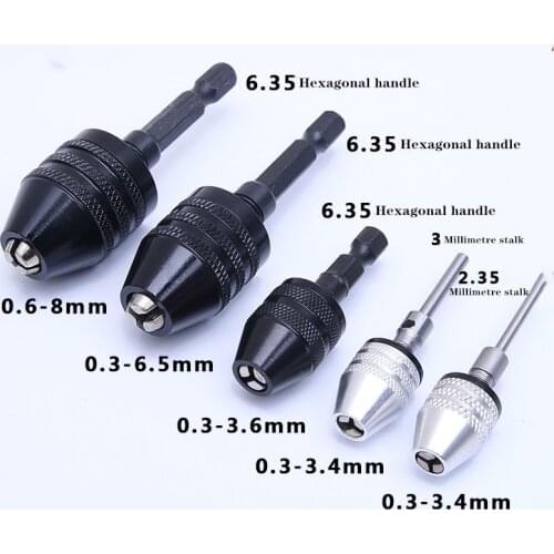 Various specifications0.3-3.6mm 0.6-8.0mm Keyless Drill Chuck Screwdriver Impact Driver Adaptor 1/4" Shank Drill Black