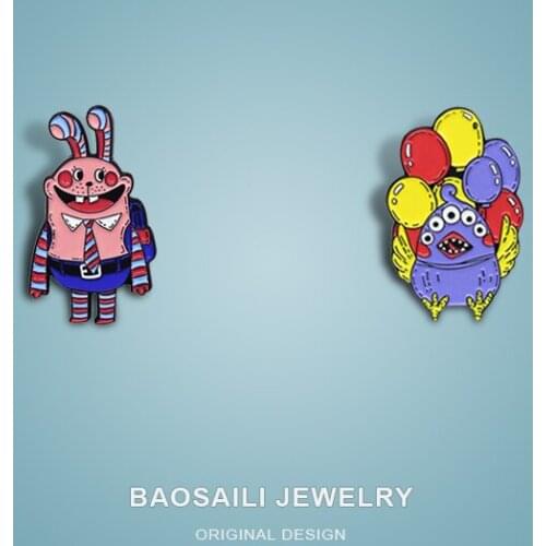 Big Front Teeth Rabbit Back Schoolbag To Go To School Multi-Eyed Chicken Sell Balloons Enamel Label Pins Badge Friend Brooch