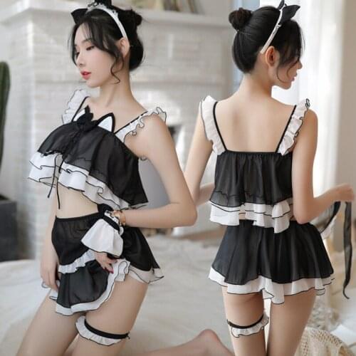 Sexy Cat Girl Role Play Lingerie of Ladies Cosplay Costumes with Transparent Bodysuit for Female Cute Party Dress Halloween