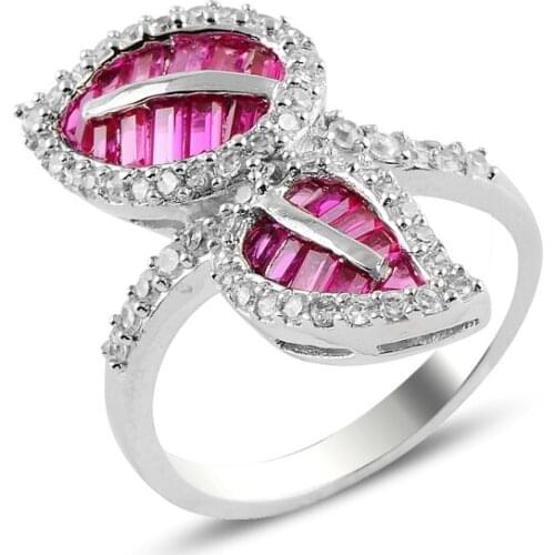 Silver 925 Sterling Leaf Zircon Cubic Zirconia Ring