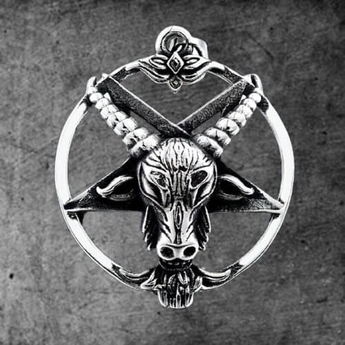 Stainless steel Pentagram Pan God Skull Goat Head Pendant Satanism Occult Metal Vintage Star for Man