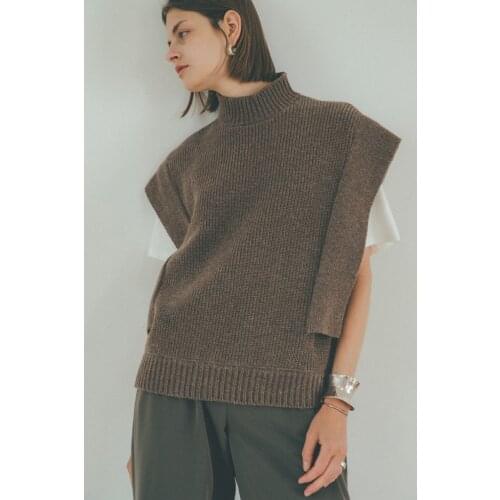 Korean Casual Loose Turtleneck Sweater Top Women Solid Color Knitted Sweater Vest Oversized Sleeveless Sweater