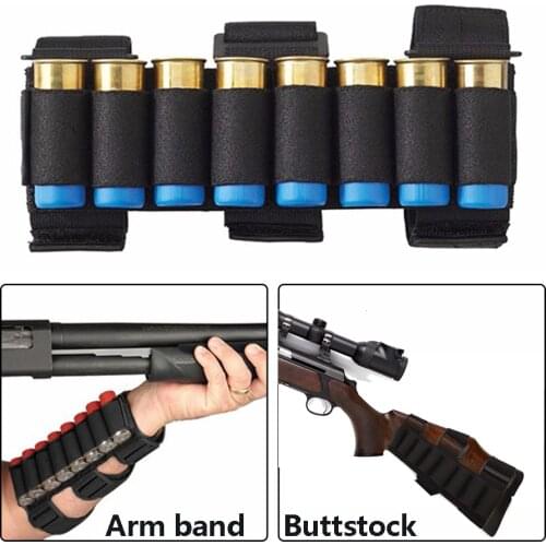 Tactical 8 Rounds 12/20GA Shotgun Ammo Carrier Pouch Buttstock Detachable Arm Band for Airsoft Rifle Bullet Shell Holder