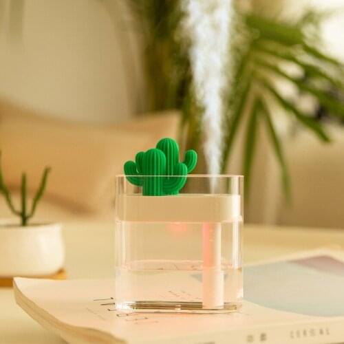 ELOOLE USB Cactus Portable Humidifier Transparent Landscape With Light 160 ML Capacity Spray Mist Diffuser For Room Home Office